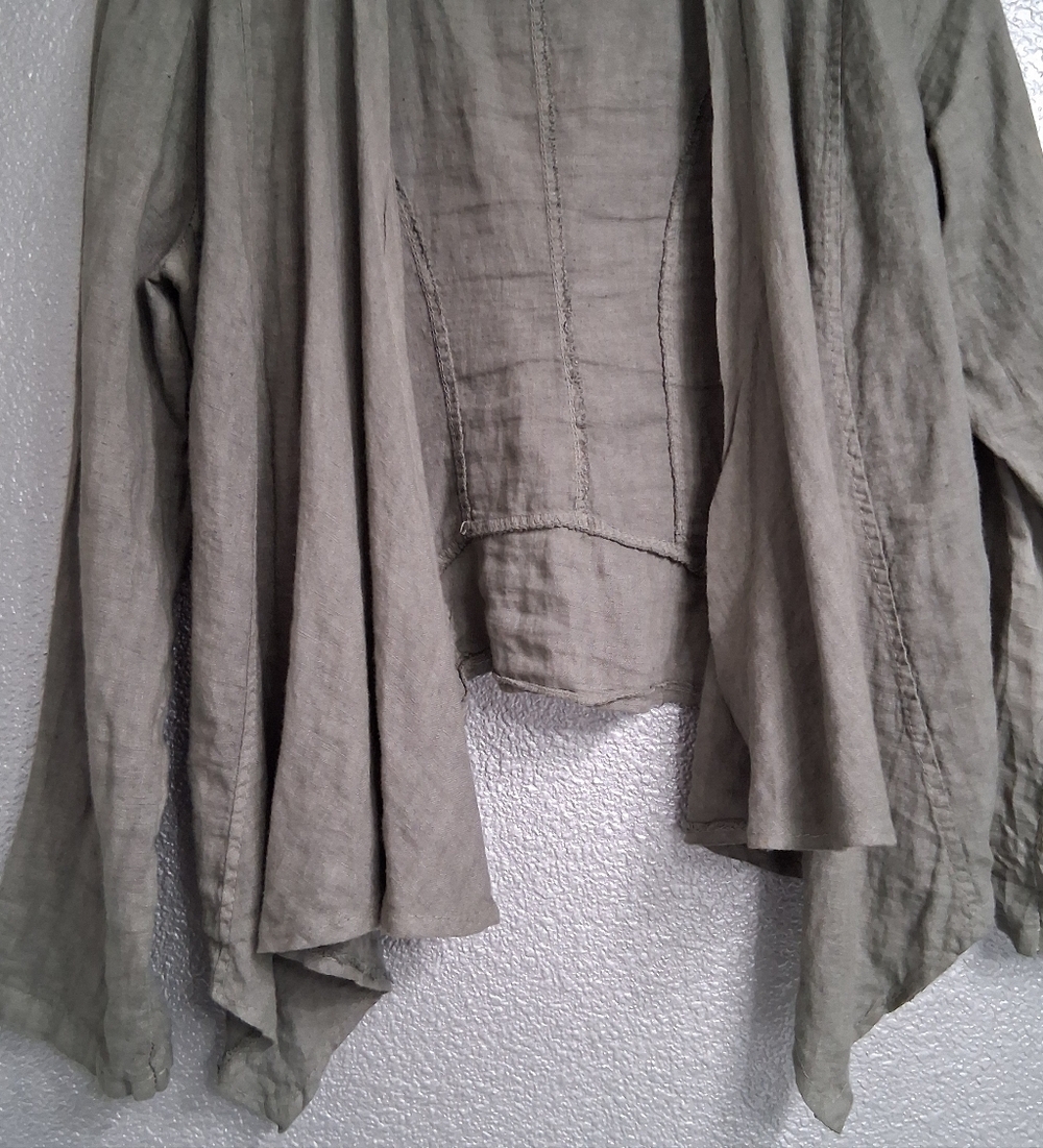 Tempo Paris Linen Olive Green Open Jacket Size M - Picture 8 of 10